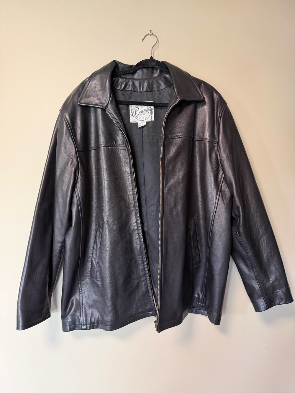 Men's Black Real Leather Zip-Front Jacket